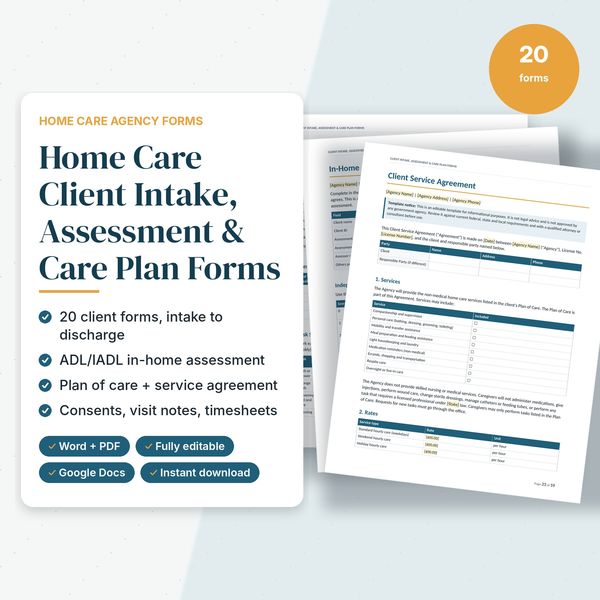 Client Intake, Assessment & Care Plan Forms